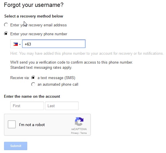 recover Gmail username