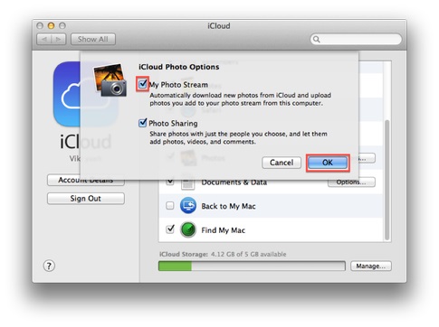 turn on the Photo Stream on the MAC