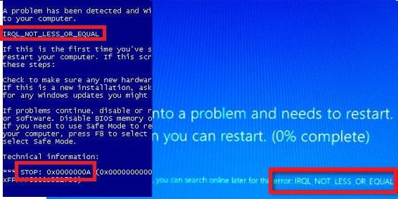 IRQL_NOT_LESS_OR_EQUAL error
