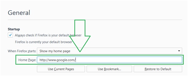 steps to change Firefox home page