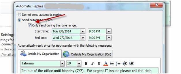 How to Set up Out of office reply in Outlook 2014
