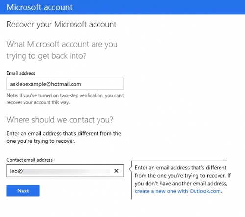 recover hotmail password