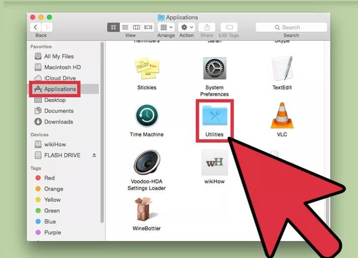 Choose Utilities to format USB on Mac