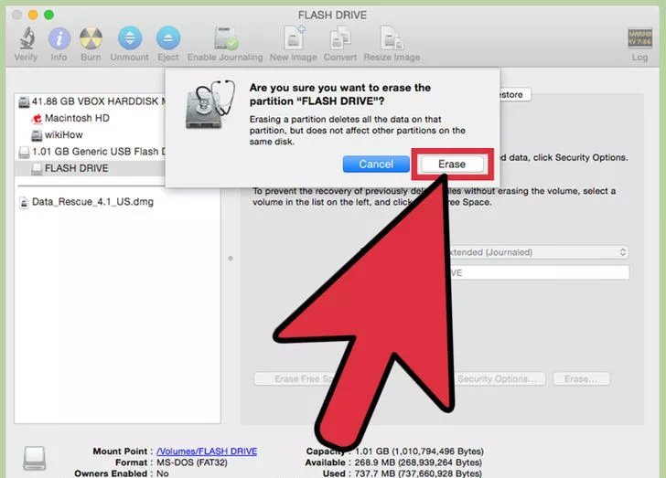 Reconfirm to Format USB on Mac