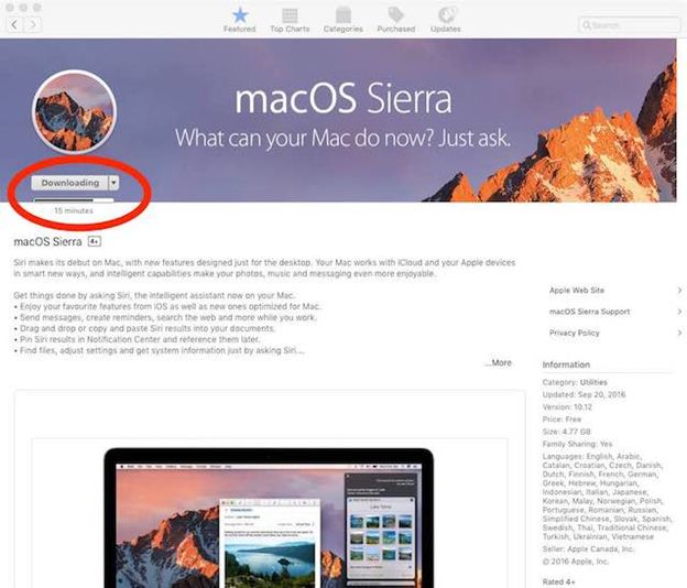 download macos sierra to update