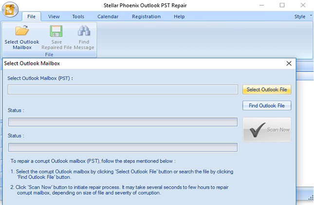 repair outlook pst files step 1