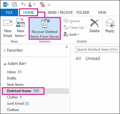 recover deleted email from outlook step 2