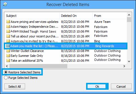 Recover deleted email step 2