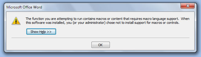 word file 2007 macro error