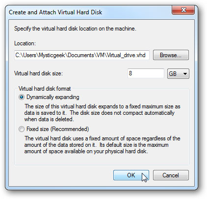 create virtual hard drive step 3