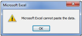 excel file cannot paste the data error