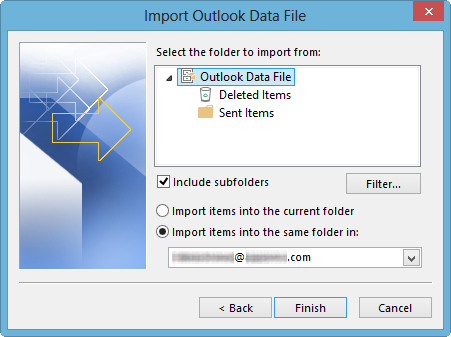 import repaired PST files step 7