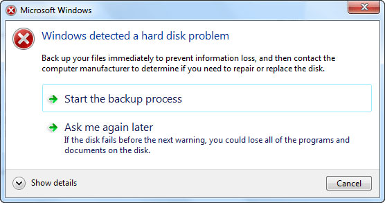 windows detedted a hard disk problem