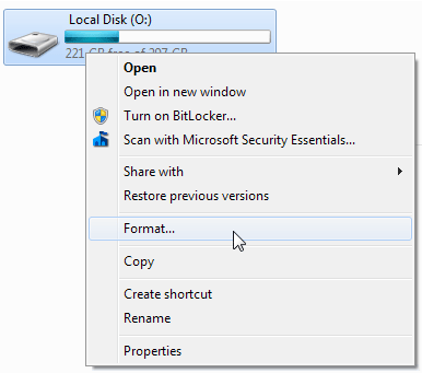 format the corrupted volume or partition