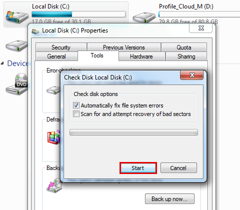 check hard drive with windows chkdsk tool