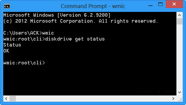 Check Hard Drive Using windows WMIC