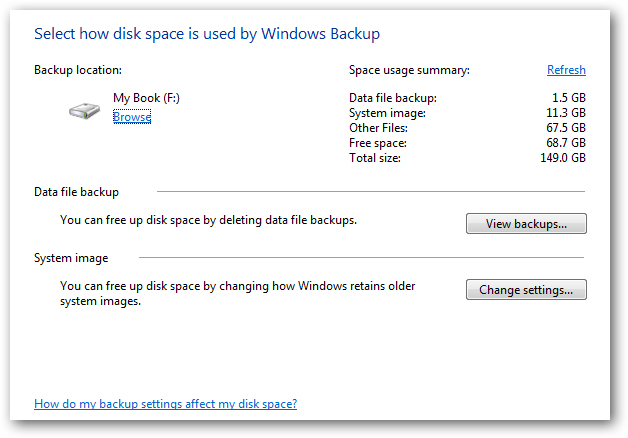 manage windows 7 backup size