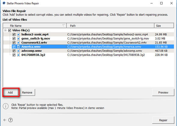 repair damaged video files step 2