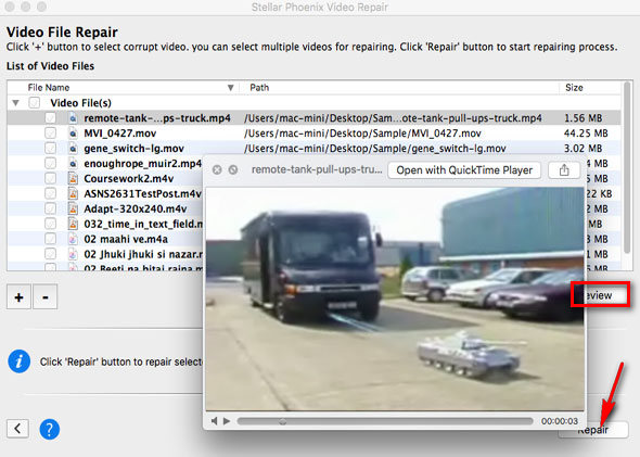 repair damaged video on mac step 3