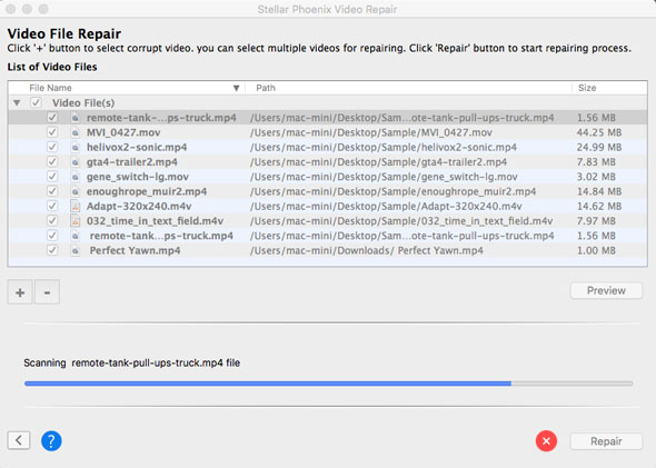 repair damaged video on mac step 4