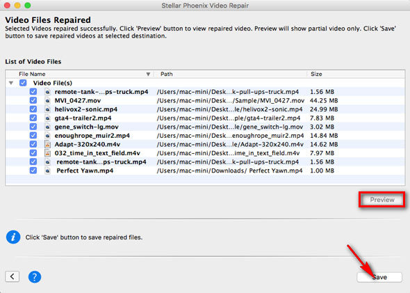 save repaired MOV videos to Mac
