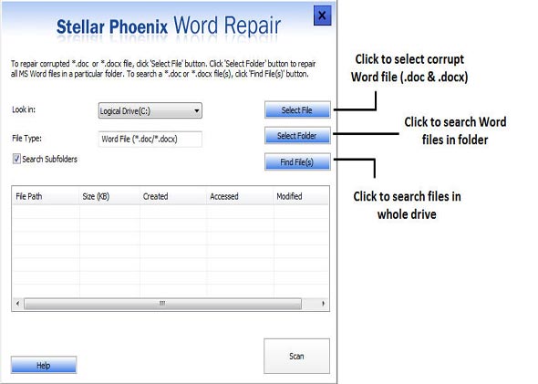 repair and recover corrupt Docx file step 1