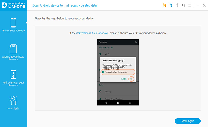 android data recovery - connect android device