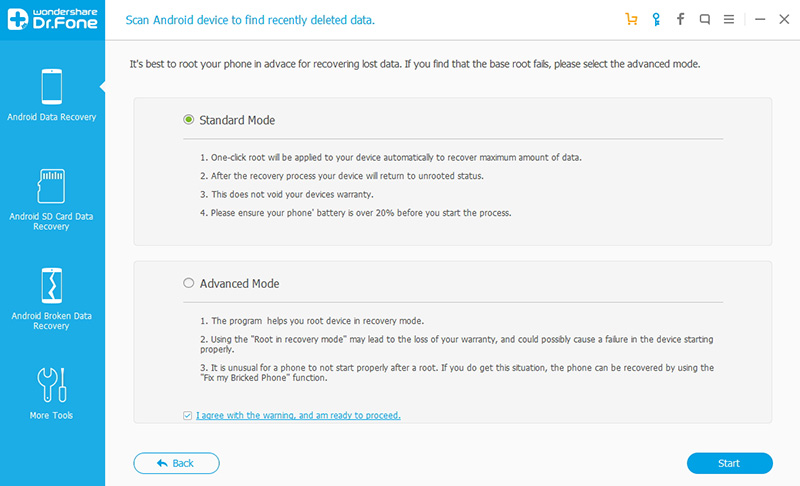 android data recovery - choose a mode