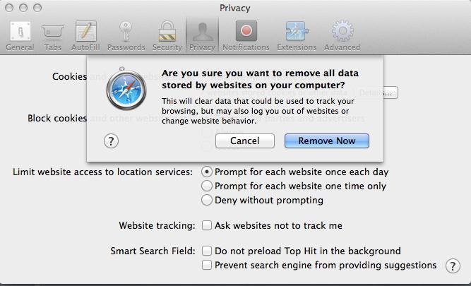 Remove all data from Safari