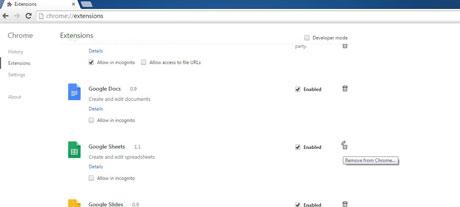 Remove Extensions from Google Chrome