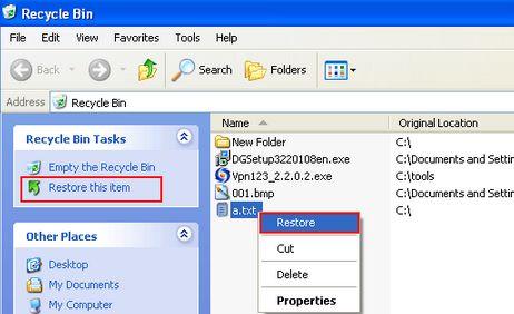 recover deleted files from recycle bin