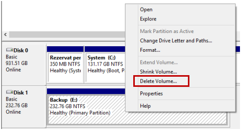 delete partition in Windows 10