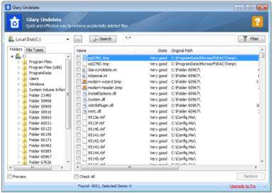 Free memory card recovery software: Glary Undelete