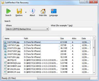 Free memory card recovery software: Soft perfect file