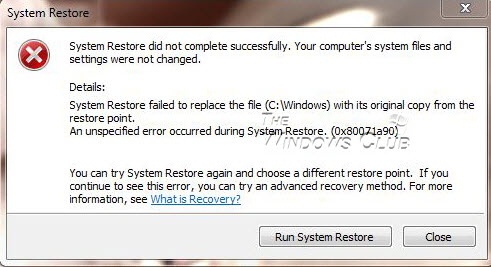 system restore not working