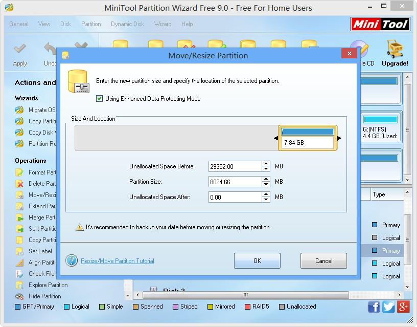 resize partition with MiniTool Partition Wizard step 2