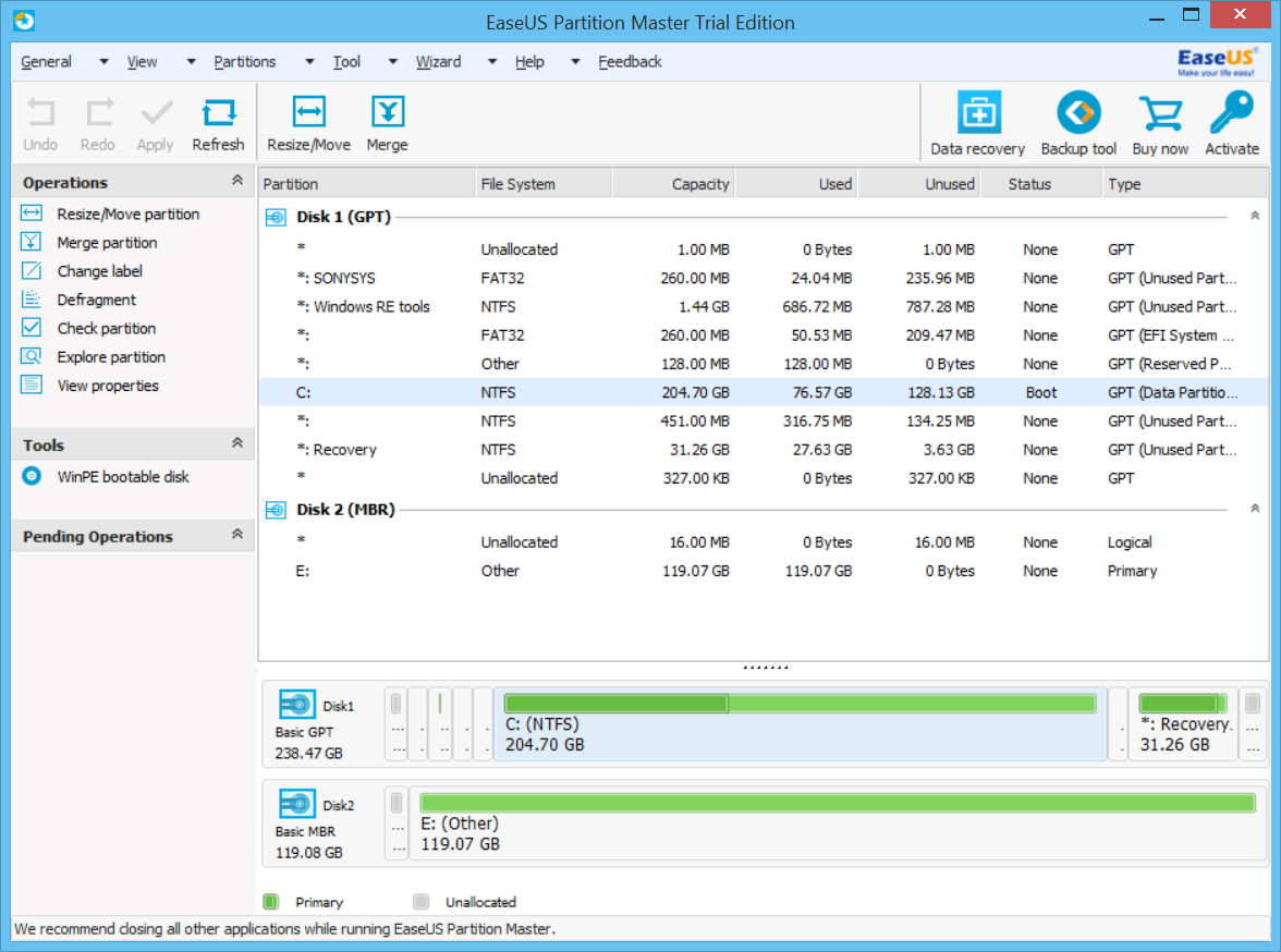 delete partition with EASEUS Partition Master step 1
