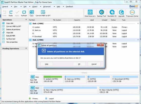 delete partition with EASEUS Partition Master step 3