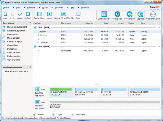 delete partition with EASEUS Partition Master step 4