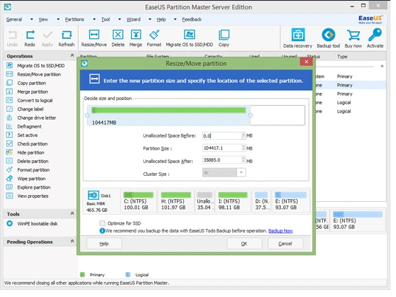 resize partition with easeus step 2