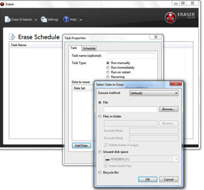 how to erase hard drive using Eraser