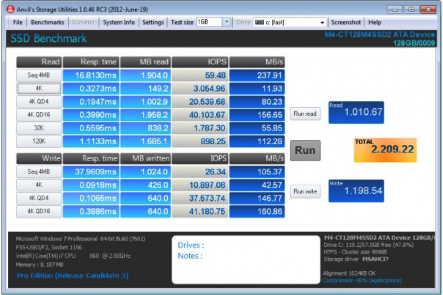 use Anvil's Storage Utilities to test hard drive speed